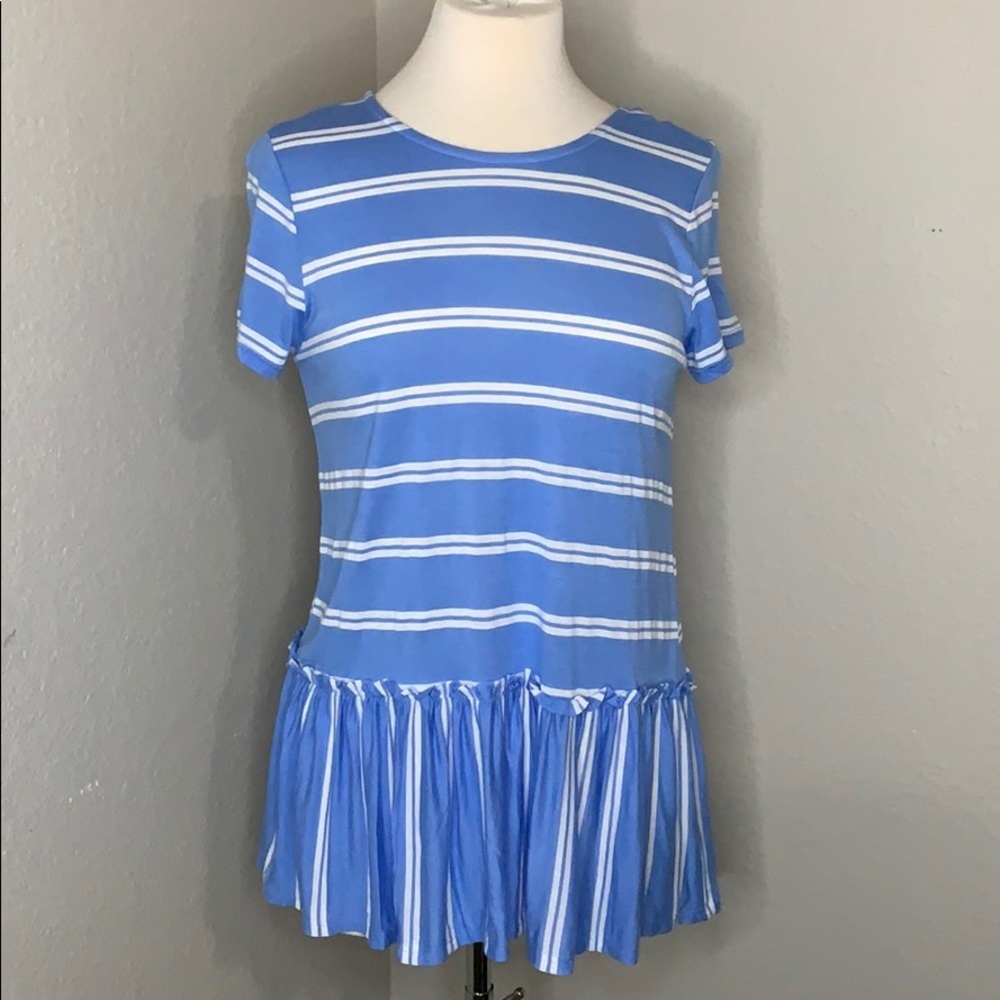 SWEET CLAIRE blue peplum ruffle tee